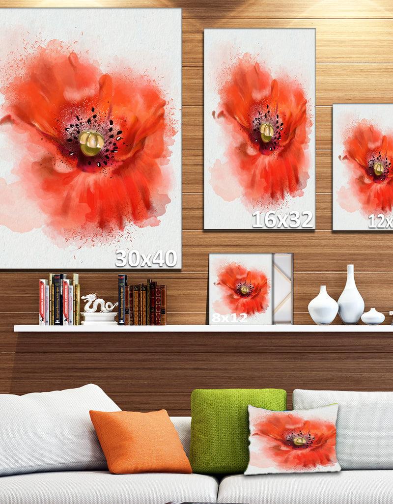 Designq Stylish Red Watercolor Poppy Flower - Floral Canvas Artwork Print