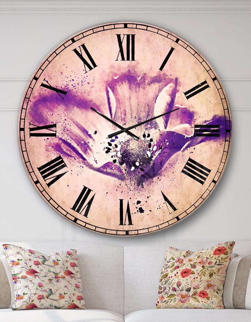 designq Stylized Watercolor Poppy Flower - Floral Large Wall CLock