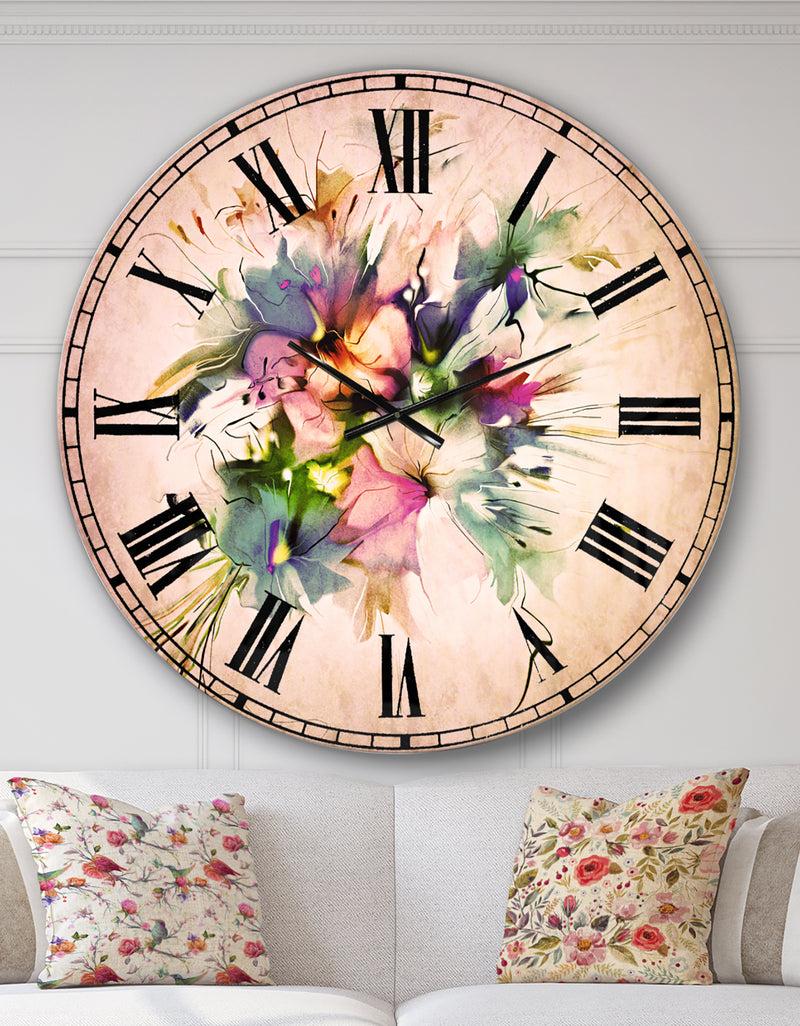 designq Summer Colorful Flowers - Watercolor Large Wall CLock