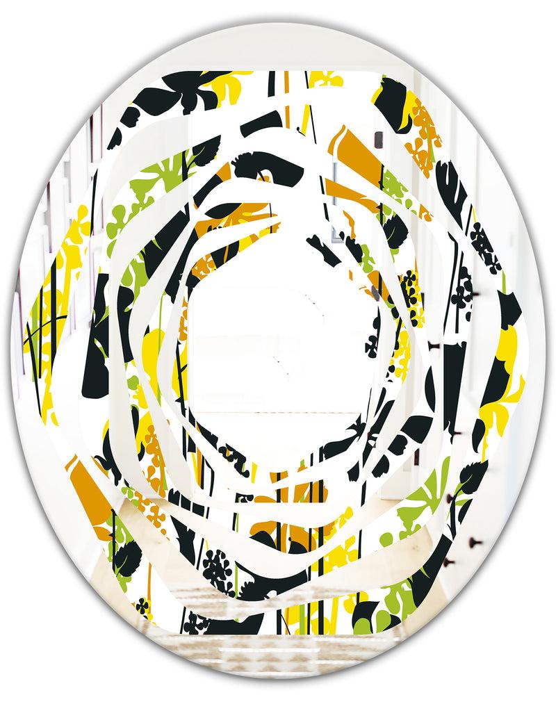 Designq Summer Meadow Pattern Black Silhouettes - Modern Round Or Oval Wall Mirror - Whirl