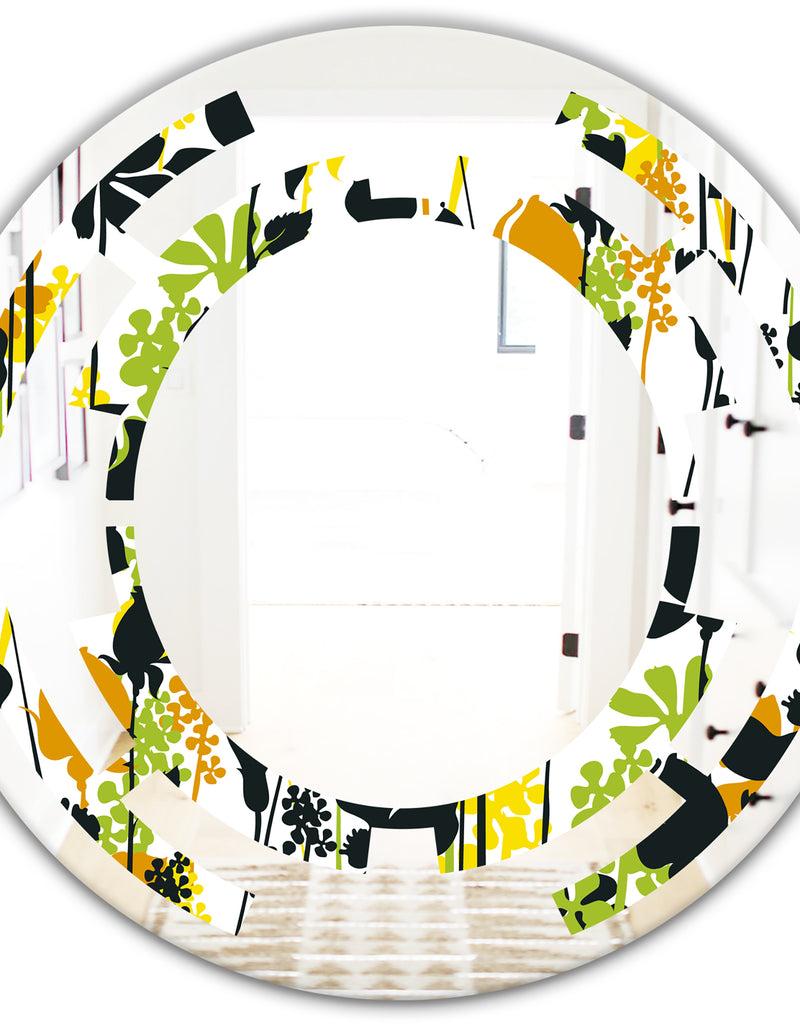 Designq Summer Meadow Pattern Black Silhouettes - Modern Round Or Oval Wall Mirror - Space