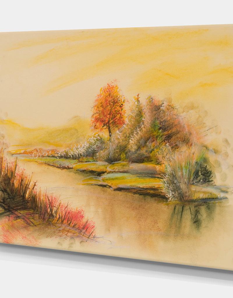Designq Summer Scene Of Landscape - Landscapes Painting Print On Wrapped Canvas