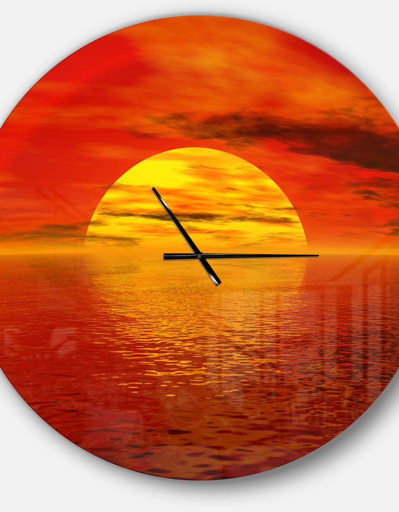 Designq Sun Falling To Yellow Ocean - Oversized Coastal Wall CLock