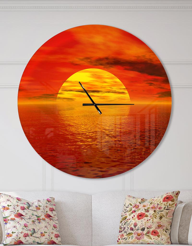 designq Sun Falling to Yellow Ocean - Oversized Coastal Wall CLock