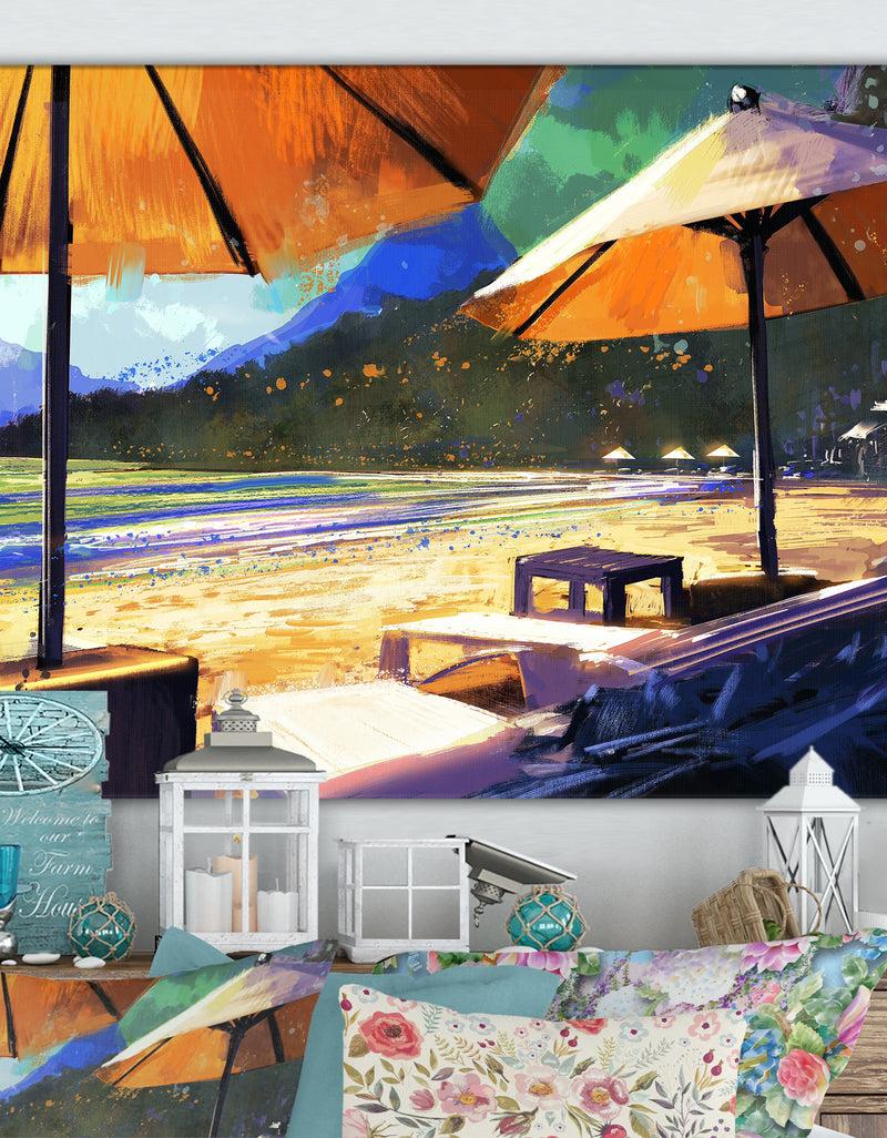 designq Sun umbrellas and loungers on beach - Cottage Canvas Wall Art designq Sun umbrellas and loungers on beach - Cottage Canvas Wall Art
