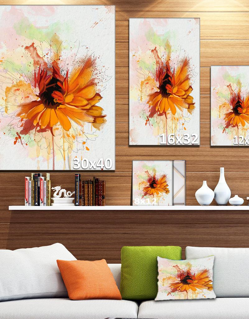 Designq Sunflower Drawing With Paint Splashes - Extra Large Floral Canvas Art