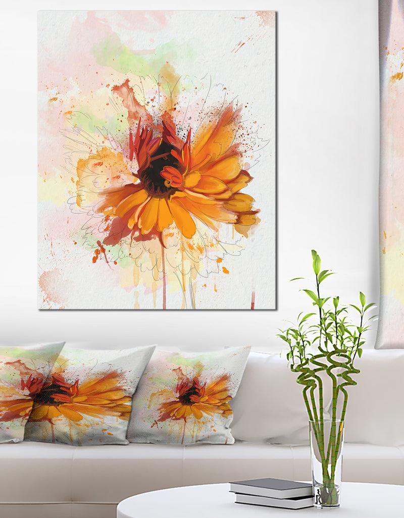 designq Sunflower Drawing with Paint Splashes - Extra Large Floral Canvas Art