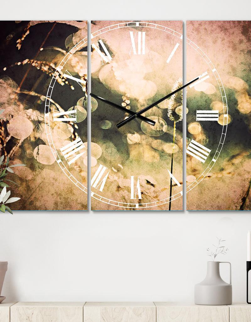designq Sunny Meadow with Wild Flowers - Cottage 3 Panels Large Wall CLock