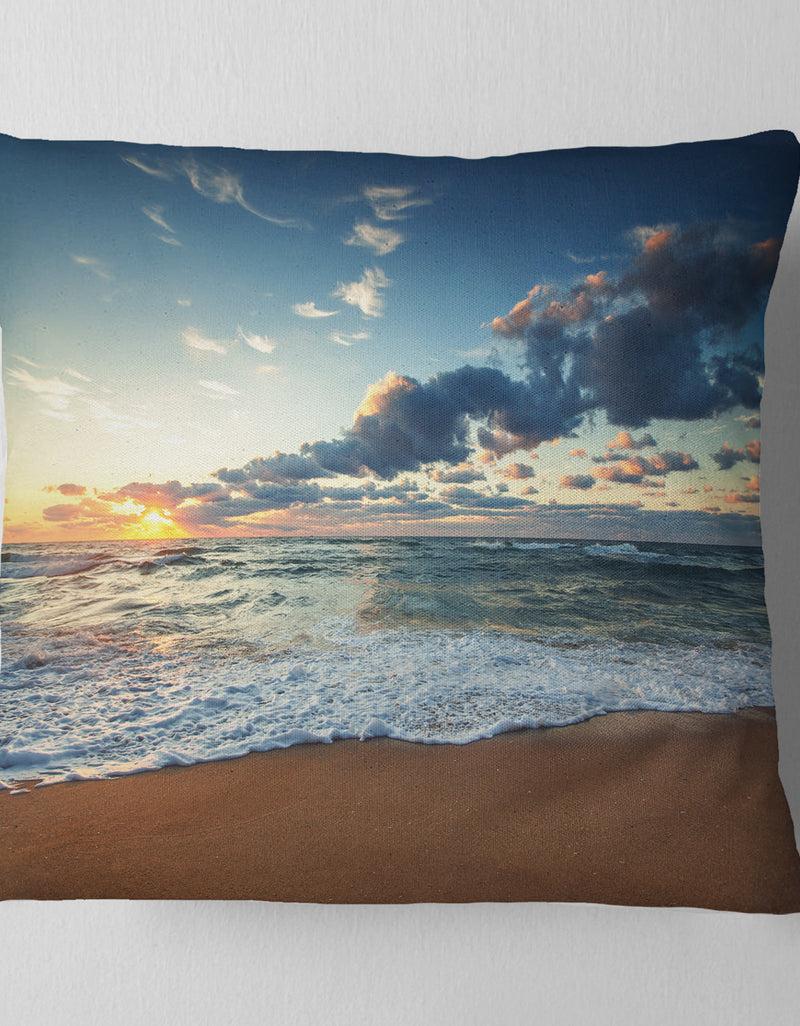 Designq Sunrise And Glowing Waves In Ocean - Seascape Throw Pillow