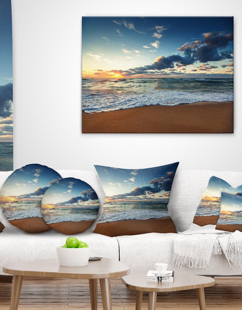 designq Sunrise and Glowing Waves in Ocean - Seascape Throw Pillow