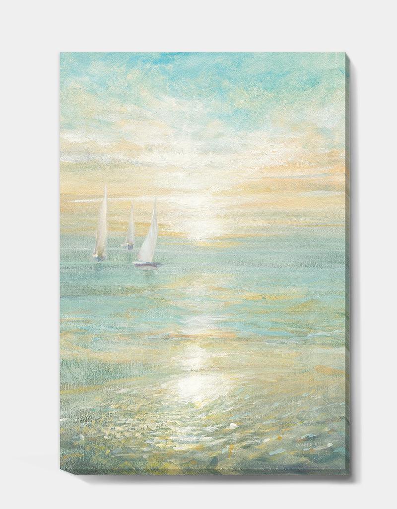 Designq Sunrise Boat I - Nautical & Coastal Premium Canvas Wall Art