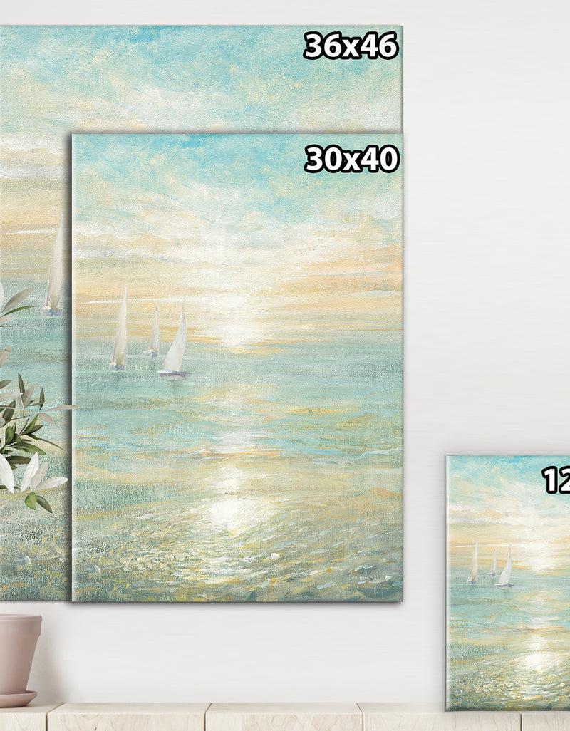 Designq Sunrise Boat I - Nautical & Coastal Premium Canvas Wall Art