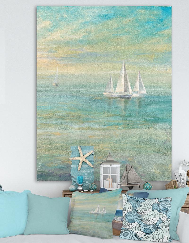 designq Sunrise Boat II - Nautical & Coastal Canvas Art