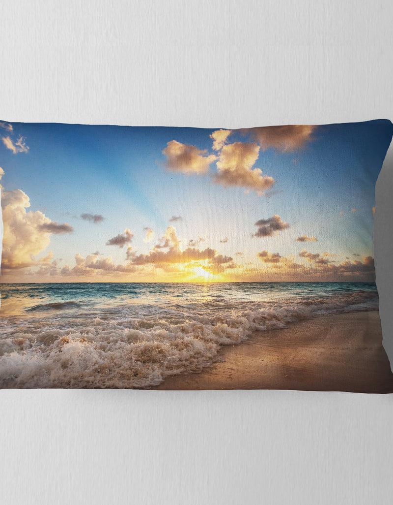 Designq Sunrise On Beach Of Caribbean Sea - Seashore Throw Pillow