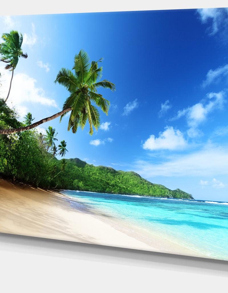 Designq Sunset Beach With Palm - Landscape Photography Canvas Print