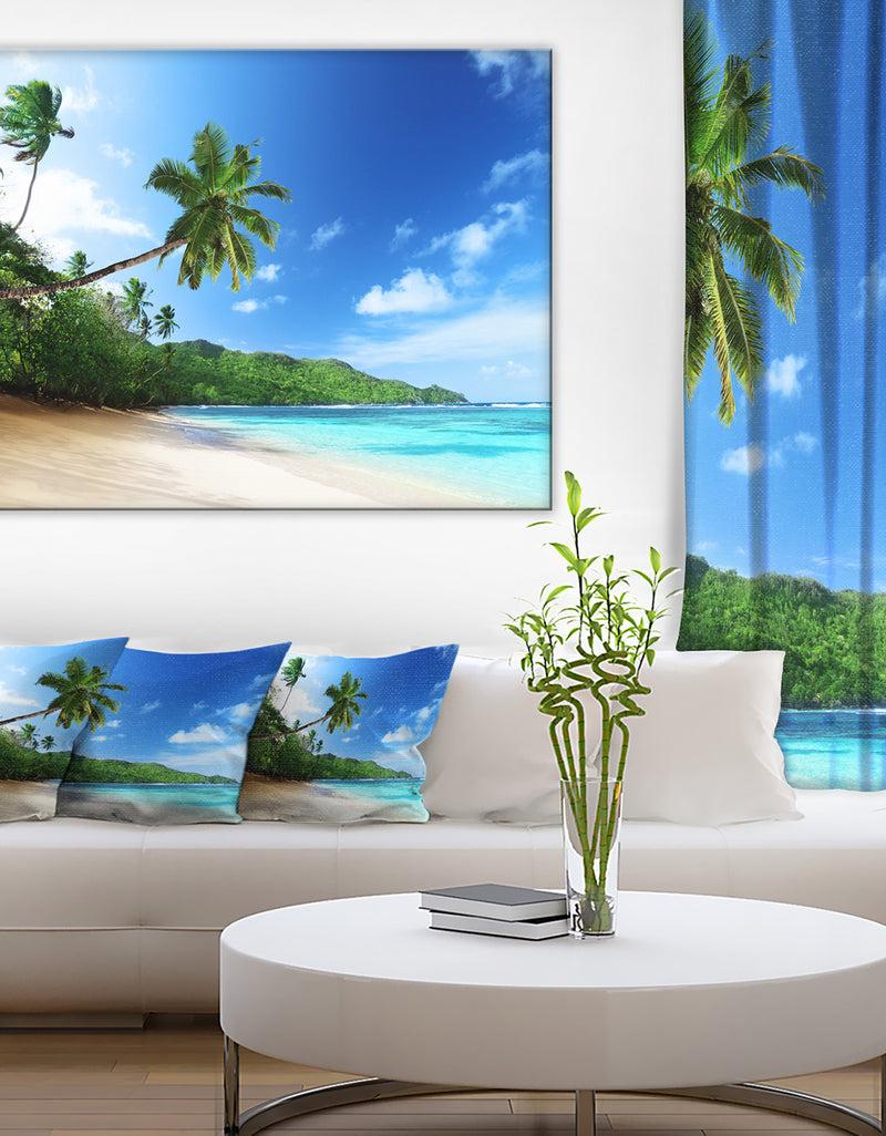 designq Sunset Beach with Palm - Landscape Photography Canvas Print