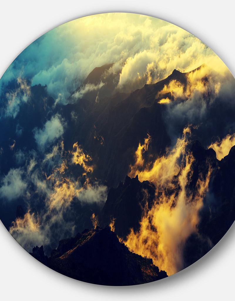 Designq Sunset On Hill Above Clouds - Disc Metal Artwork Landscape