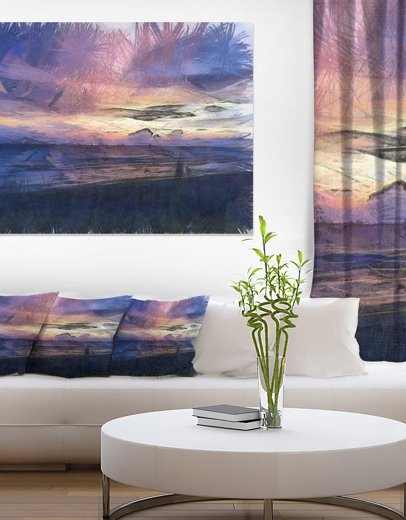 designq Sunset over Blue Sea Watercolor - Landscape Canvas Wall Art