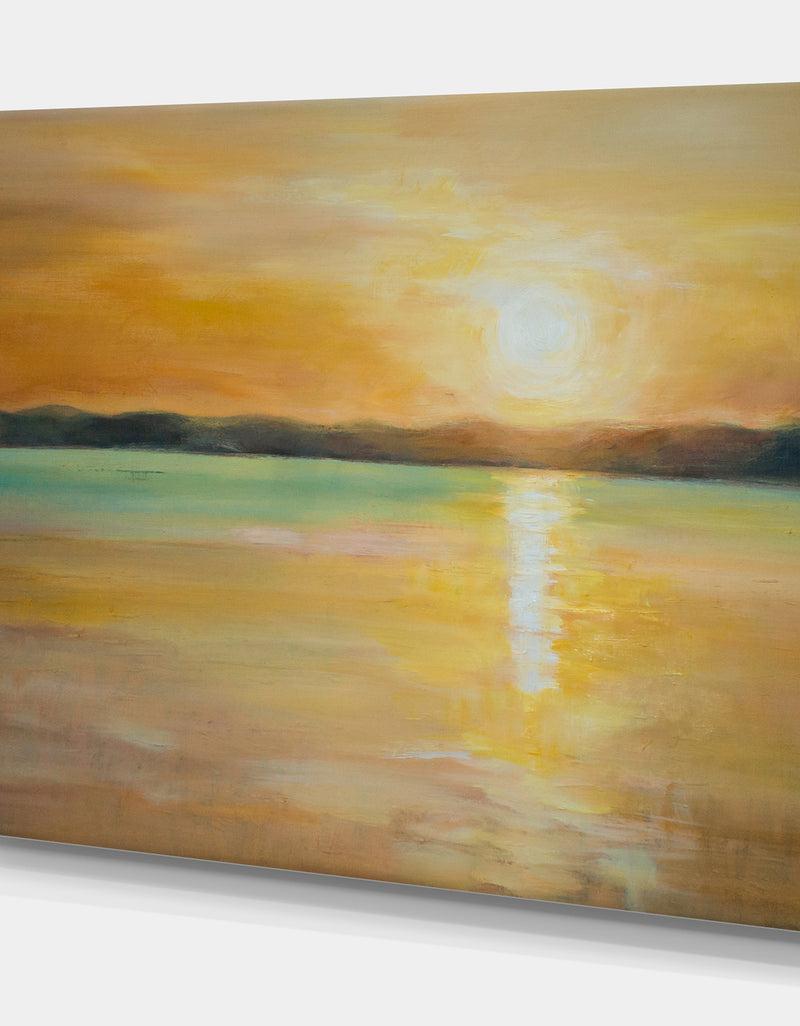 Designq Sunset Over The Horizon - Sea & Shore Painting Print On Wrapped Canvas
