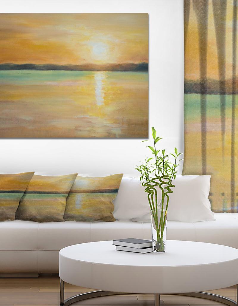 designq Sunset over the Horizon - Sea & Shore Painting Print on Wrapped Canvas