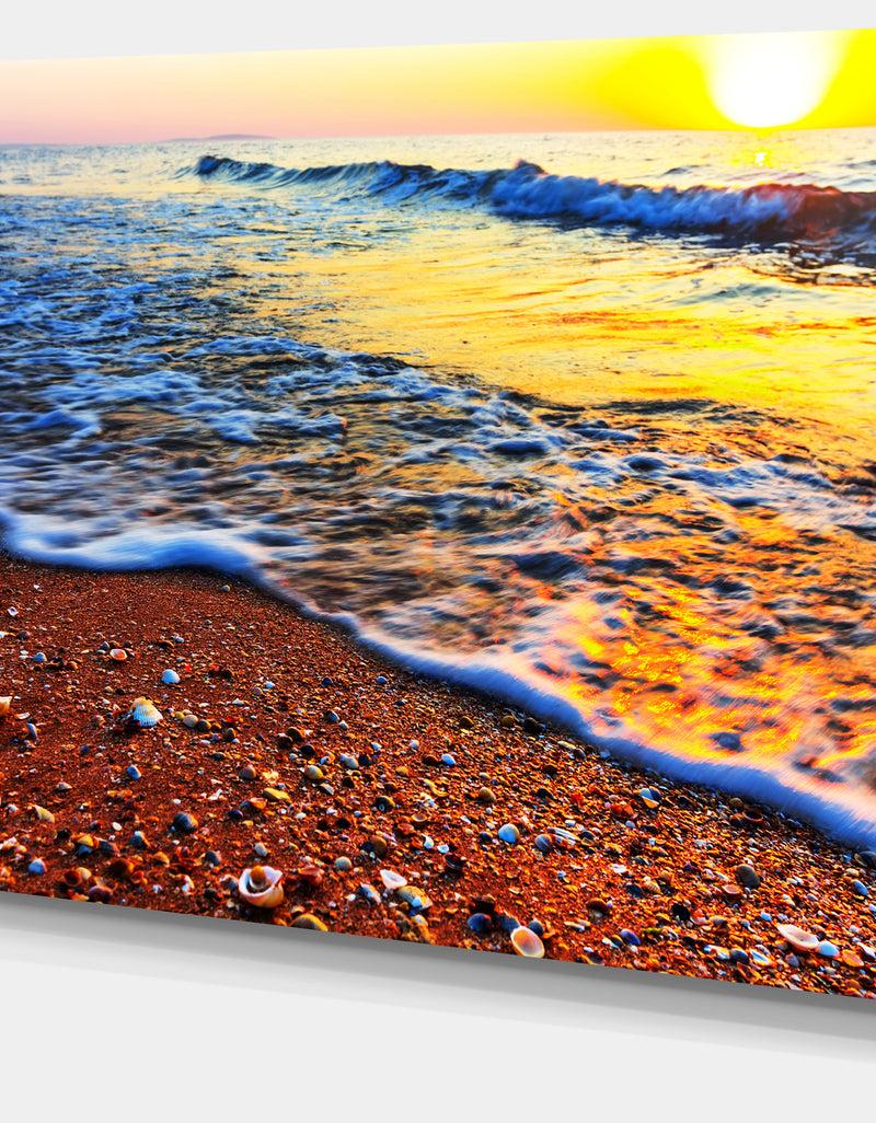 Designq Sunset Reflecting In Blue Waves - Large Seashore Canvas Print