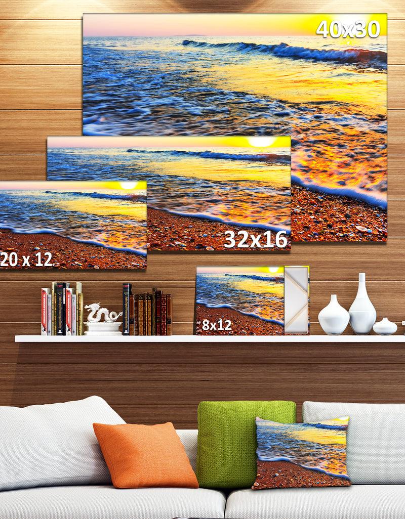 Designq Sunset Reflecting In Blue Waves - Large Seashore Canvas Print