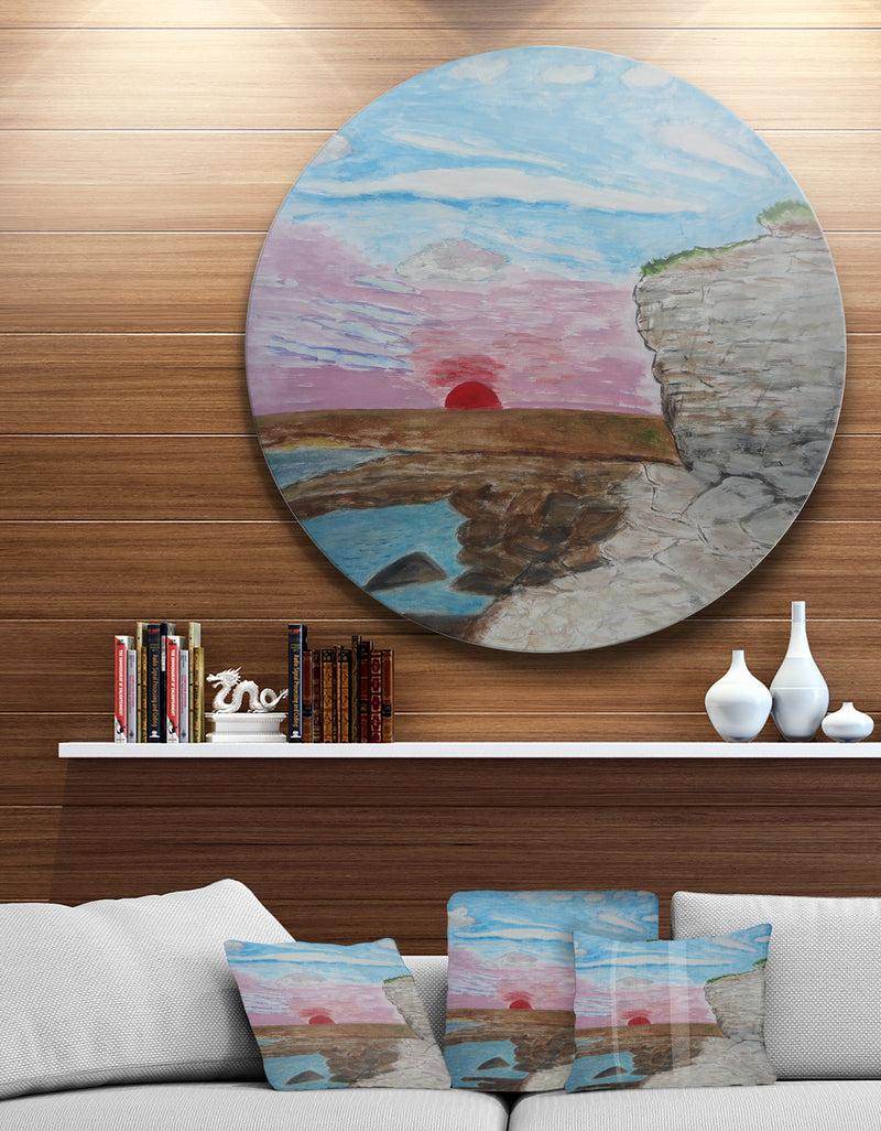 designq Sunset Seashore - Seascape Painting Circle Wall Art