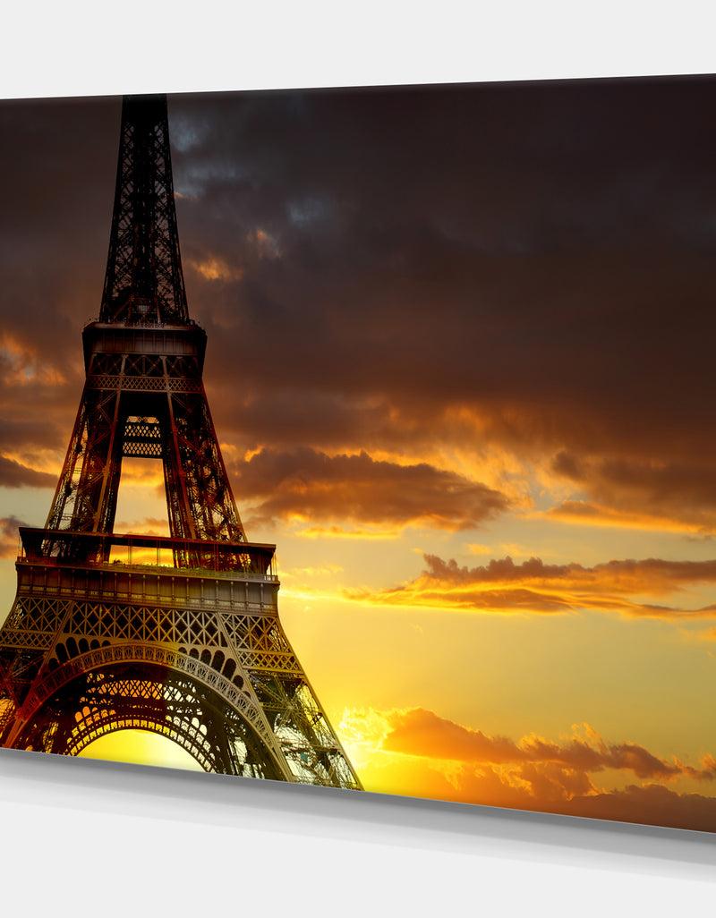 Designq Sunset View With Paris Eiffel Tower - Cityscapes Photography On Wrapped Canvas