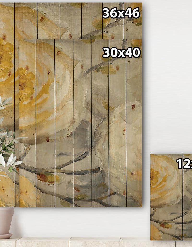Designq Sunshine Yellow Flower II - Floral Print On Natural Pine Wood