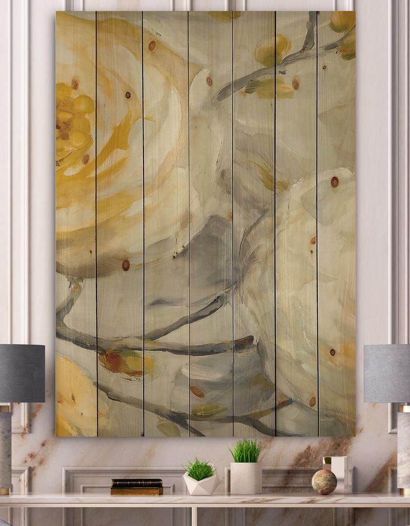 designq Sunshine Yellow Flower II - Floral Print on Natural Pine Wood