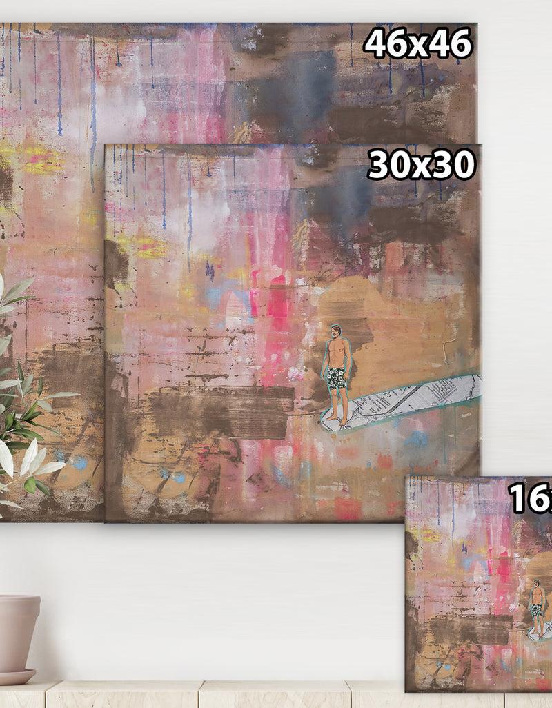 Designq Surfing In Abstract Colors - Nautical & Coastal Premium Canvas Wall Art