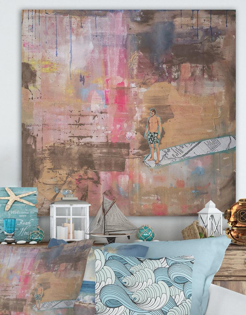 designq Surfing in Abstract Colors - Nautical & Coastal Premium Canvas Wall Art