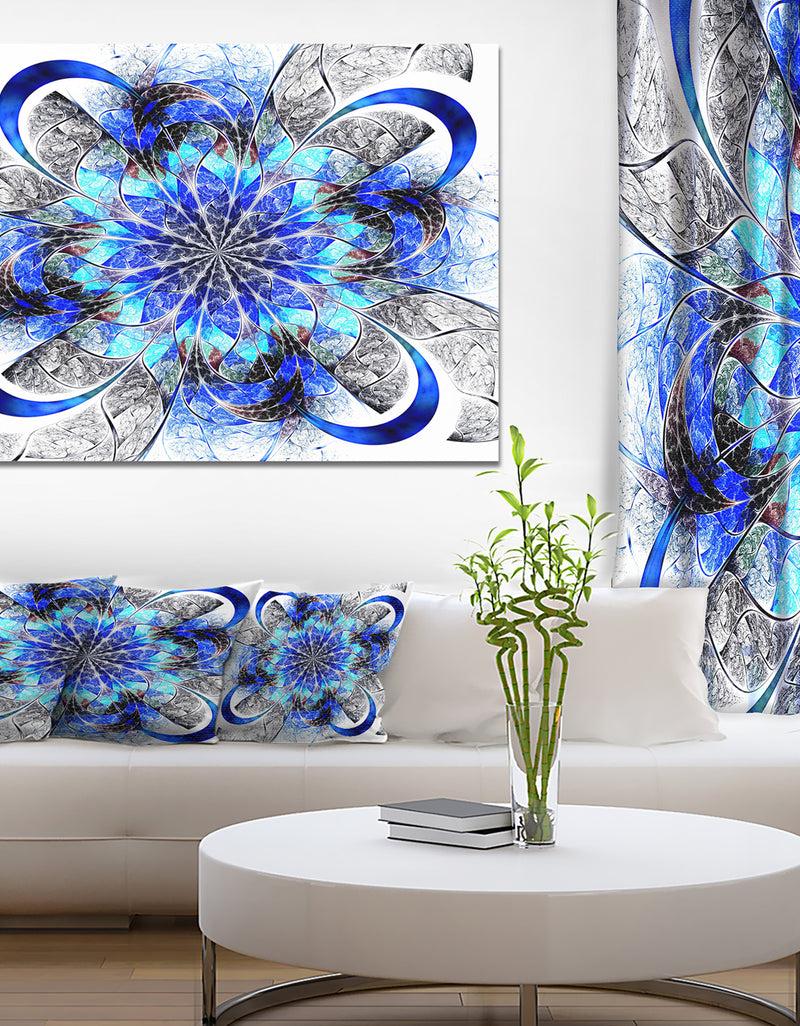 designq Symmetrical Blue Fractal Flower - Abstract Wall Art Canvas
