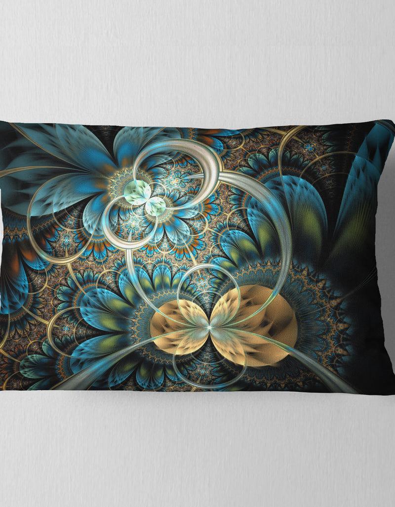 Designq Symmetrical Blue Gold Fractal Flower - Abstract Throw Pillow