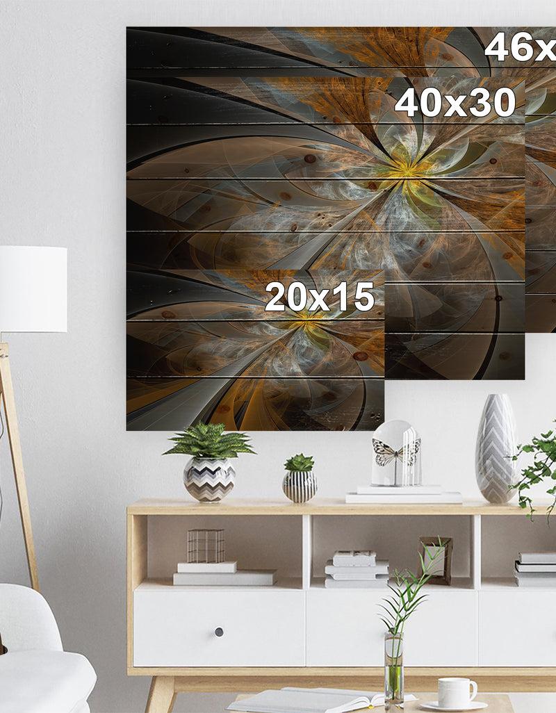 Designq Symmetrical Yellow Fractal Flower - Abstract Print On Natural Pine Wood
