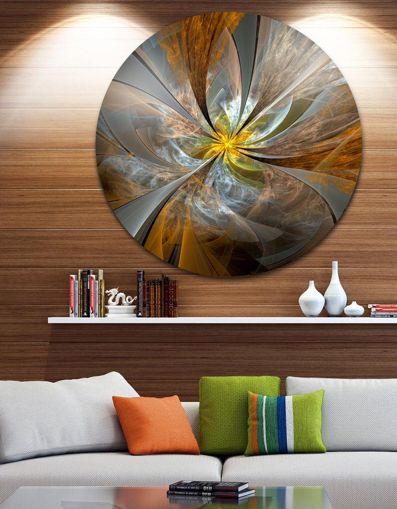 designq Symmetrical Yellow Fractal Flower - Digital Art Circle Metal Artwork