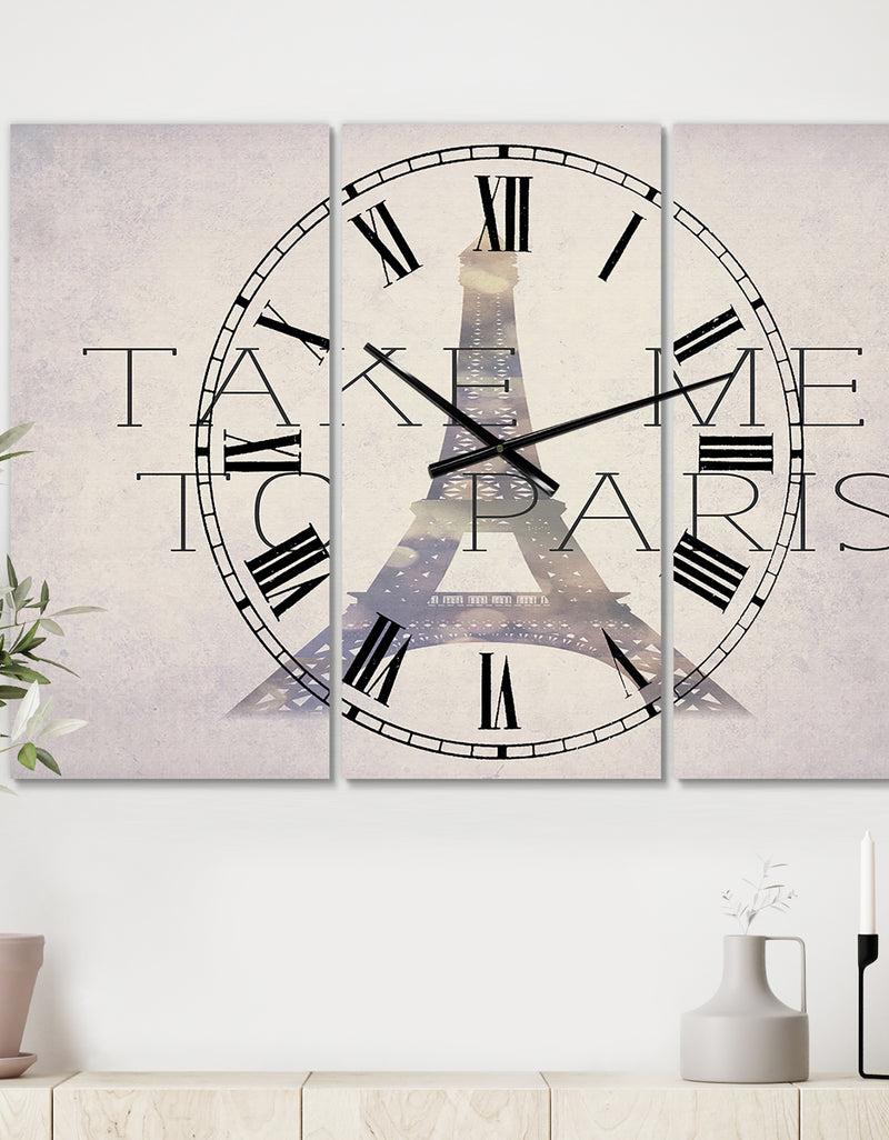 designq Take Me To Paris - Large Traditional Wall Clock - 3 Panels