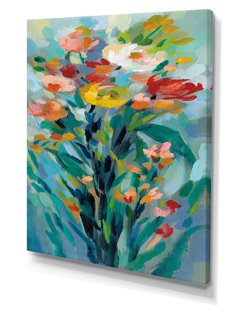 Designq Tall Bright Flowers I - Cottage Canvas Wall Art