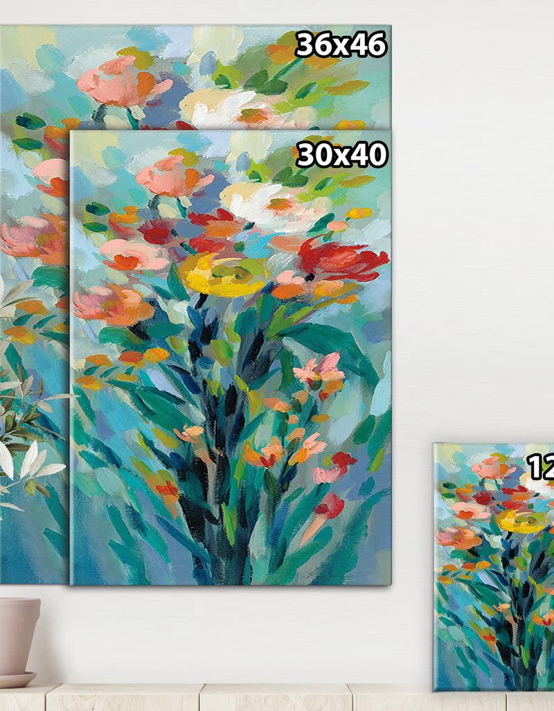 Designq Tall Bright Flowers I - Cottage Canvas Wall Art