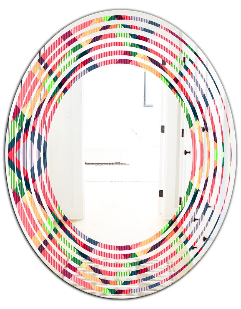 Designq Tartan Geometrical Texture I - Modern Round Or Oval Wall Mirror - Wave
