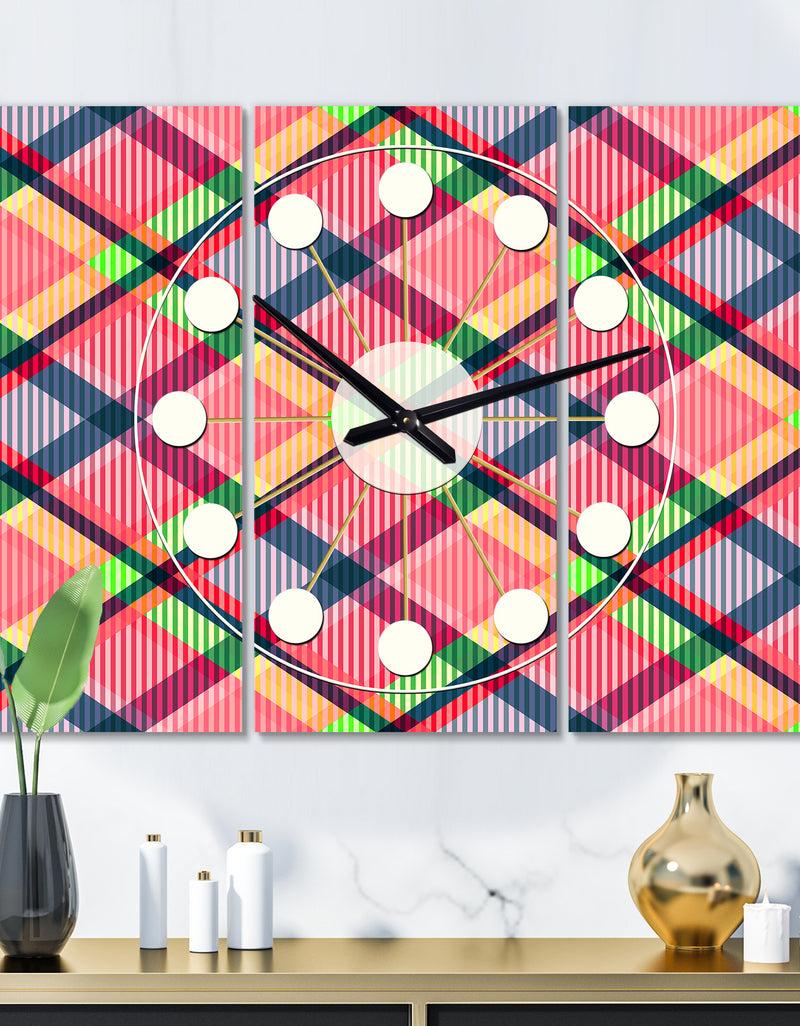 designq Tartan Geometrical Texture I - Oversized Mid-Century wall clock - 3 Panels