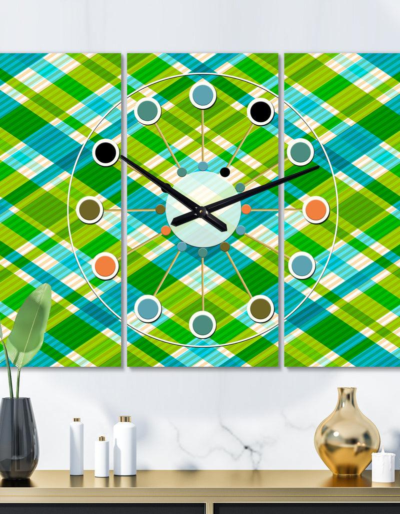 designq Tartan Geometrical Texture II - Oversized Mid-Century wall clock - 3 Panels