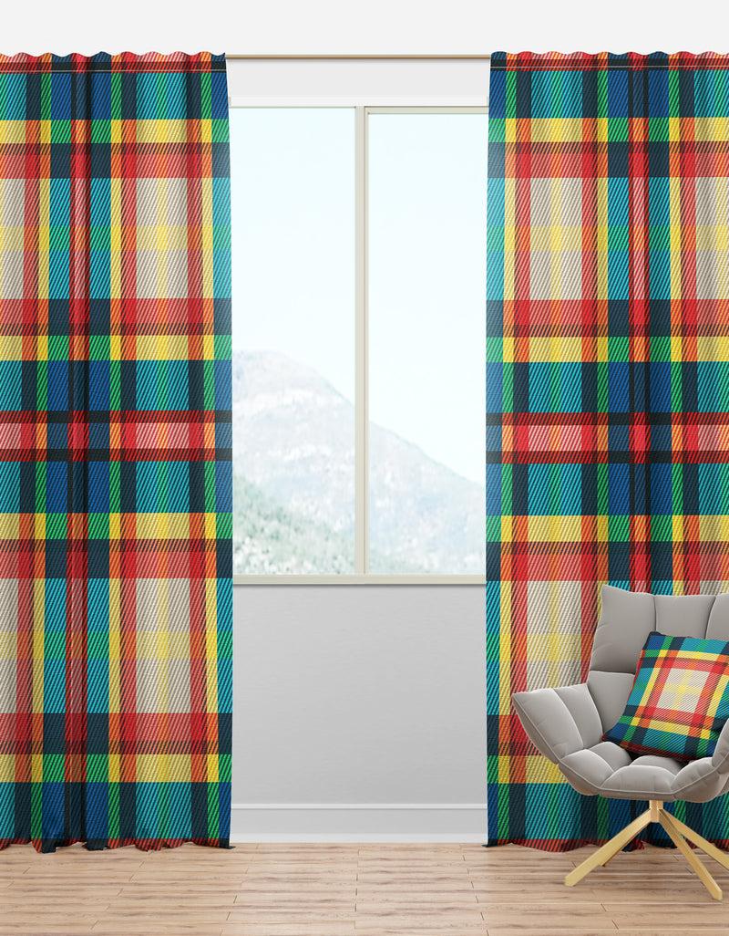 designq Tartan Geometrical Texture III - Mid-Century Modern Curtain Panels