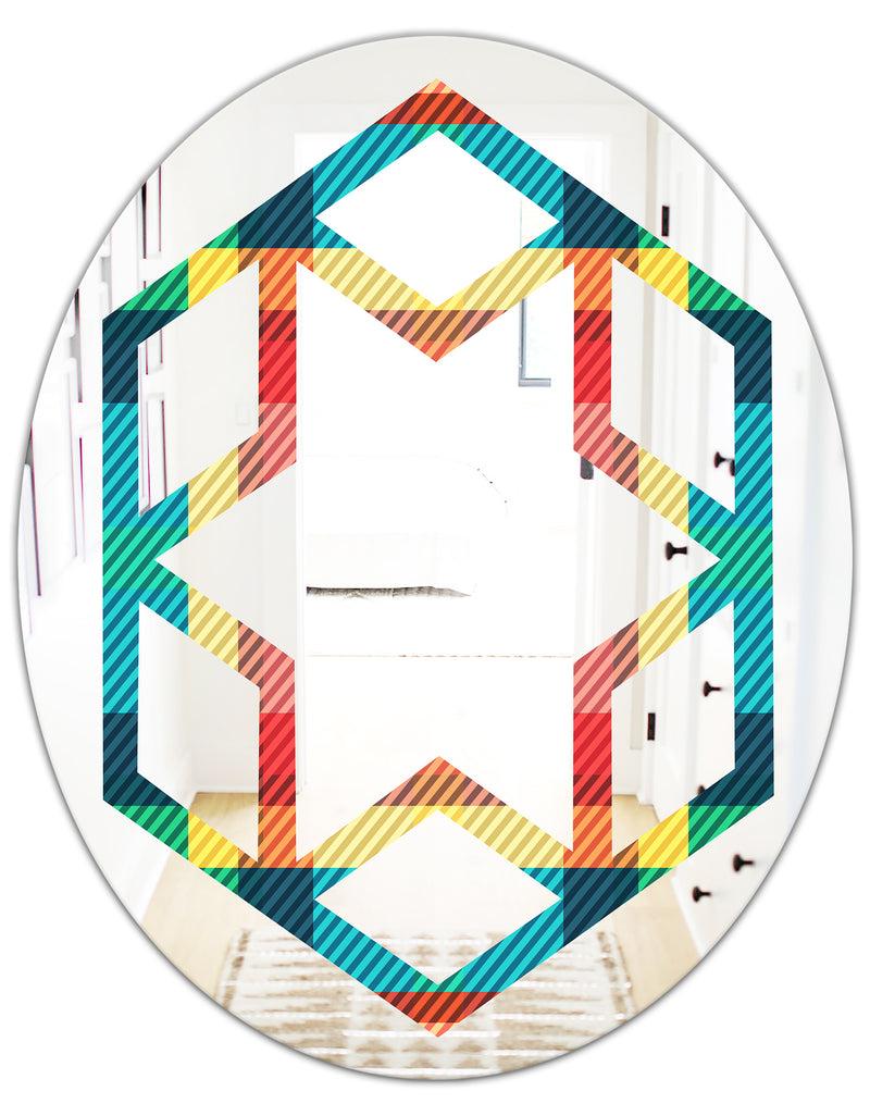 Designq Tartan Geometrical Texture III - Modern Round Or Oval Wall Mirror - Hexagon Star