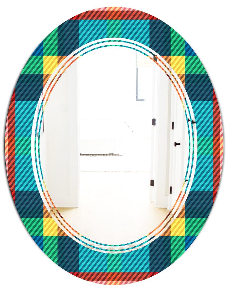 Designq Tartan Geometrical Texture III - Modern Round Or Oval Wall Mirror - Triple C
