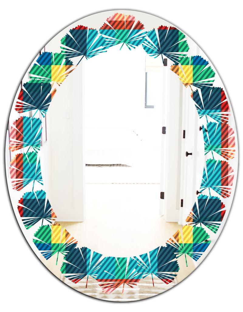 Designq Tartan Geometrical Texture III - Modern Round Or Oval Wall Mirror - Leaves
