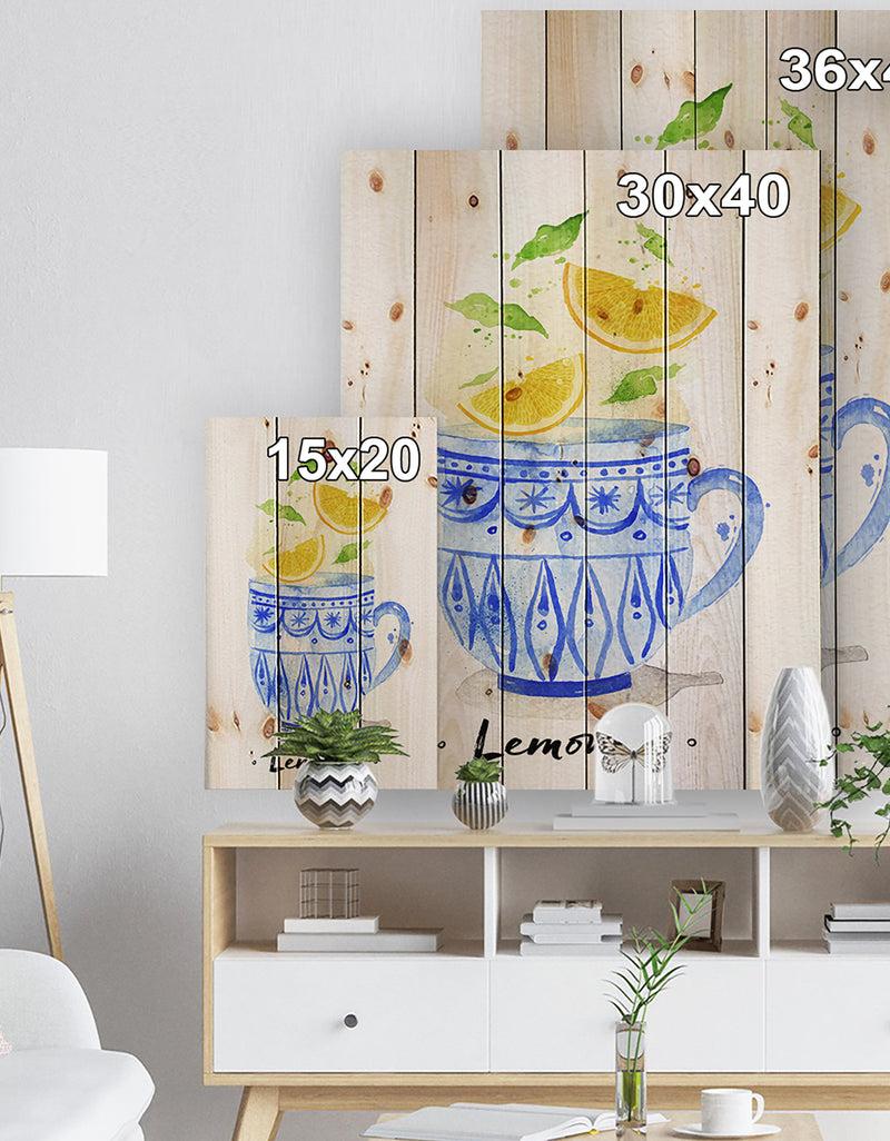 Designq Teacup Lemon Tea - Food Painting Print On Natural Pine Wood