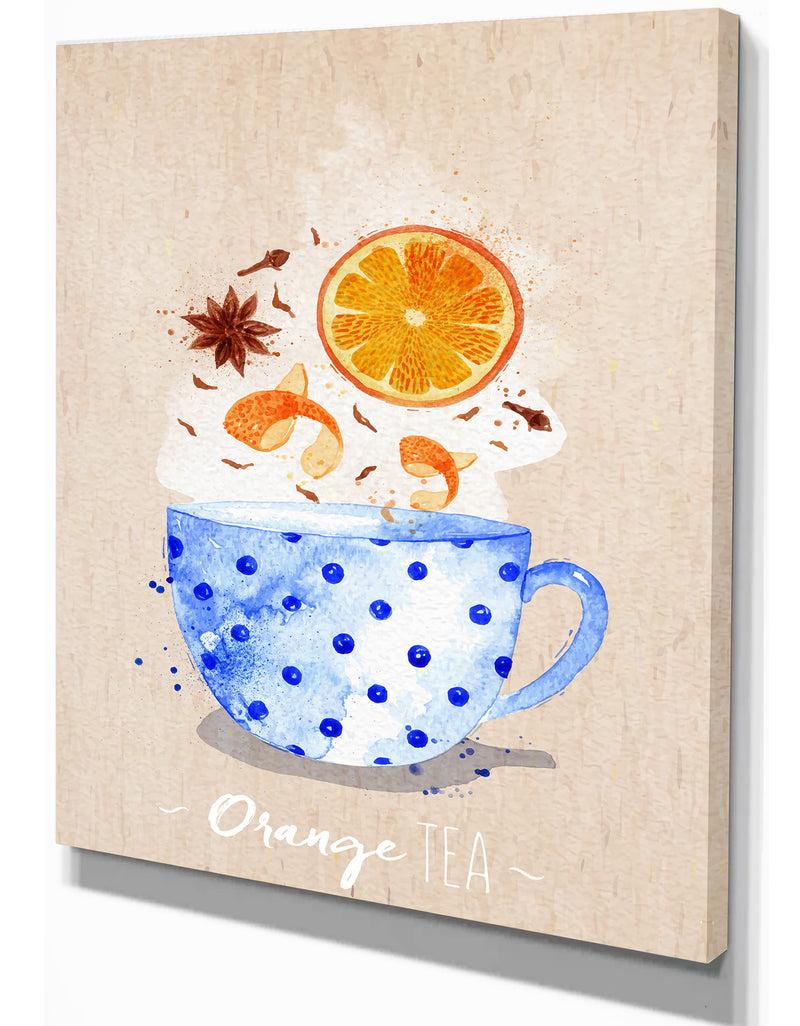 Designq Teacup Orange Tea Kraft - Food Painting Print On Wrapped Canvas