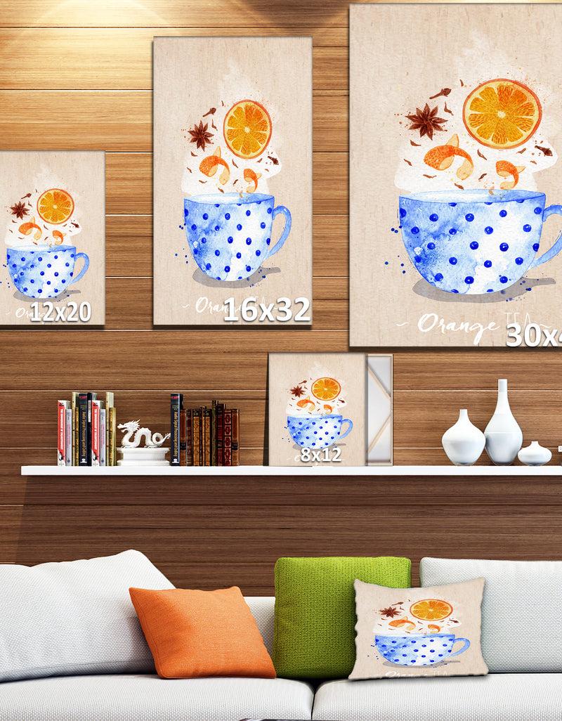 Designq Teacup Orange Tea Kraft - Food Painting Print On Wrapped Canvas