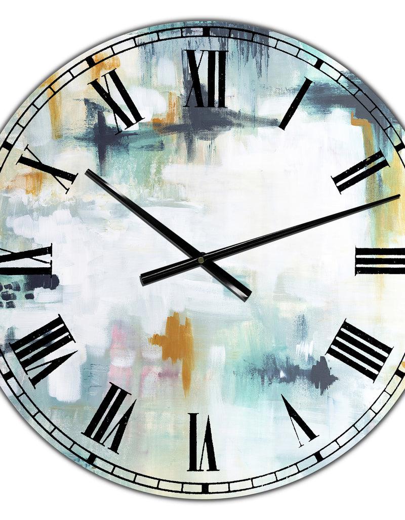 Designq Teal And White Composition - Large Modern Wall Clock